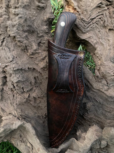 Drop point hunter with leather sheath
