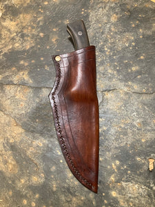 Drop point hunter/camp knife with leather sheath