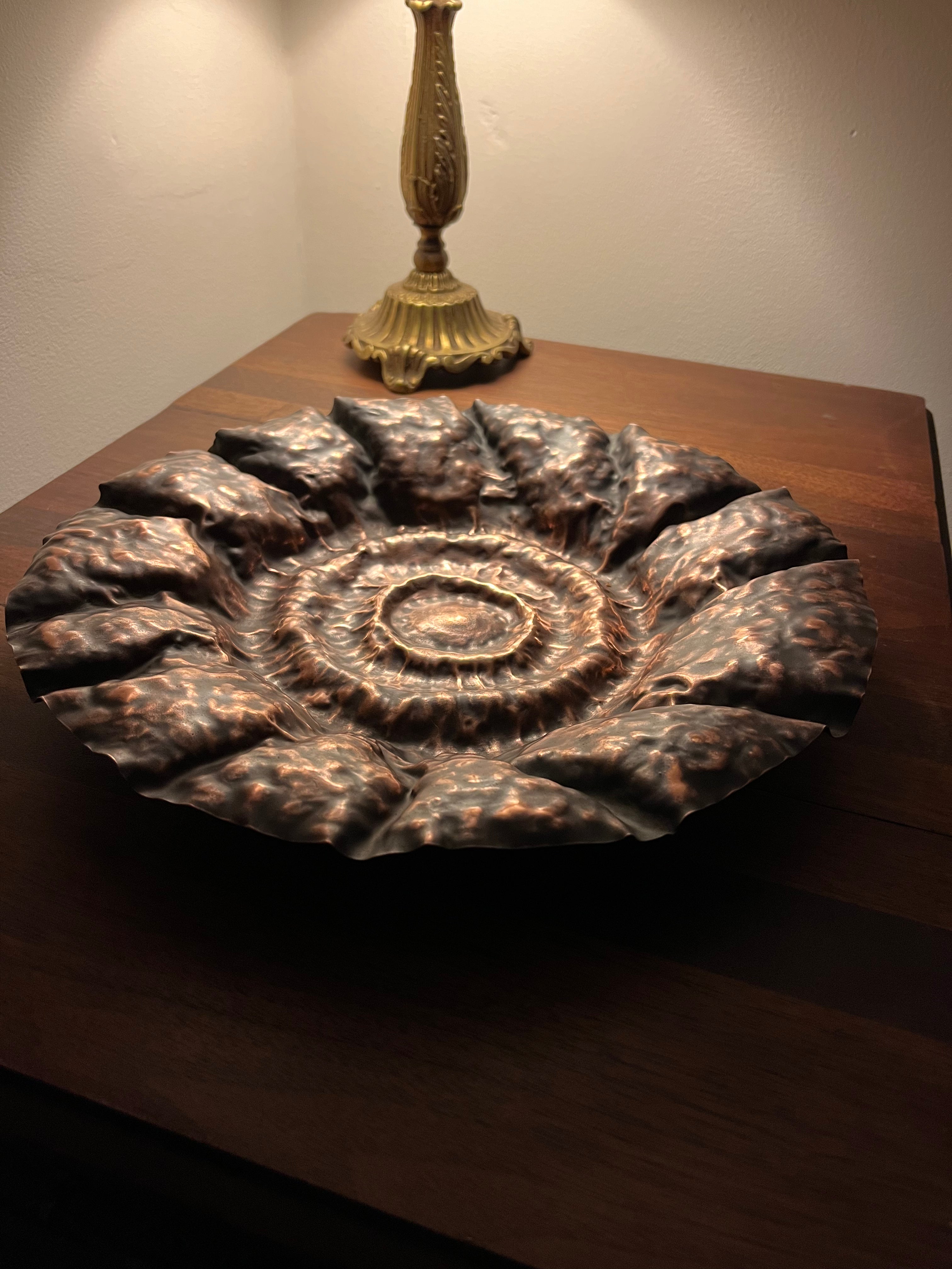 Sculpted large copper bowl