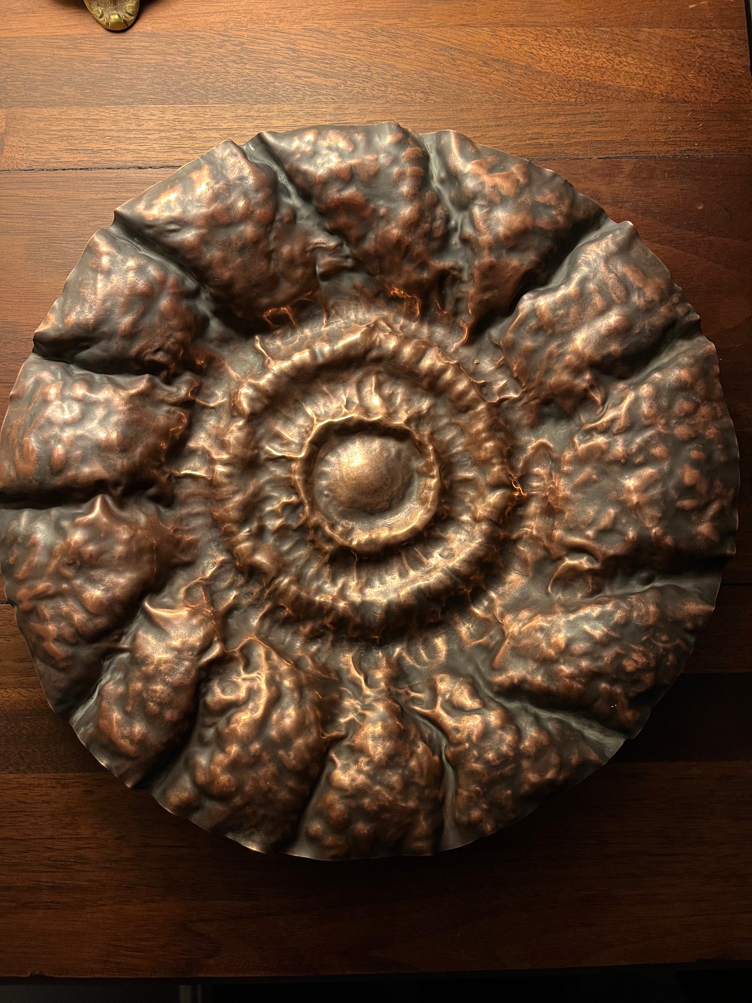 Sculpted large copper bowl
