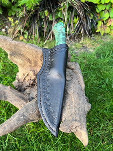 Drop point hunter with leather sheath